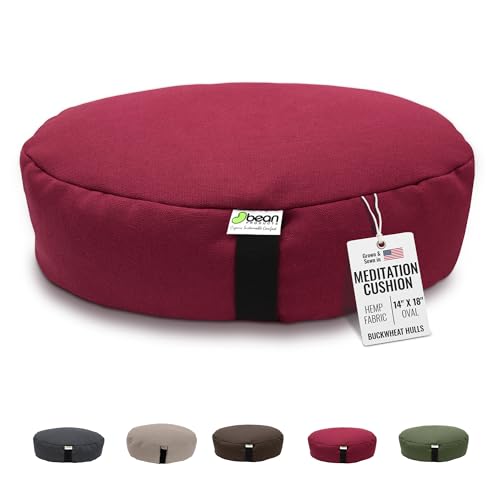 Bean Products Hemp Oval Zafu Meditation Cushion, Yoga Pillow - Cranberry | Heavy Weight Washable Hemp Cover - Buckwheat Hull Filled Inner liner - Zen Floor Sitting Cushion - 14"x18" - color: Hemp Cranberry, size: XL Oval - 14"x18"