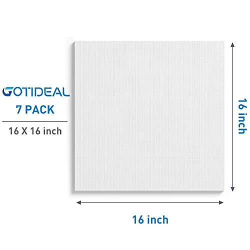 GOTIDEAL Stretched Canvases for Painting, 16x16 Inch Set of 7, Primed White | 100% Cotton Blank Art Square Canvas Boards for Painting for Acrylic Pouring, Oil Paint Dry & Wet Art Media - color: White, size: 16"x16"