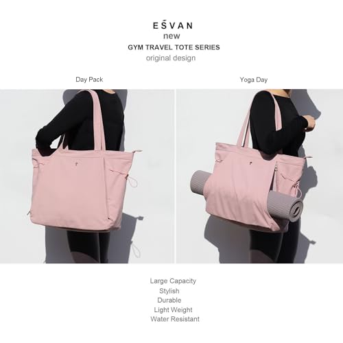 ESVAN Yoga Tote Bag for Women Shoulder Bags Drawstring for Office Workout Travel Carryall Pilates Gym and Beach - color: Pinklish Purple