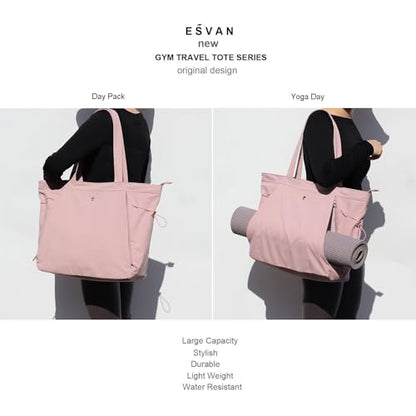 ESVAN Yoga Tote Bag for Women Shoulder Bags Drawstring for Office Workout Travel Carryall Pilates Gym and Beach - color: Pinklish Purple