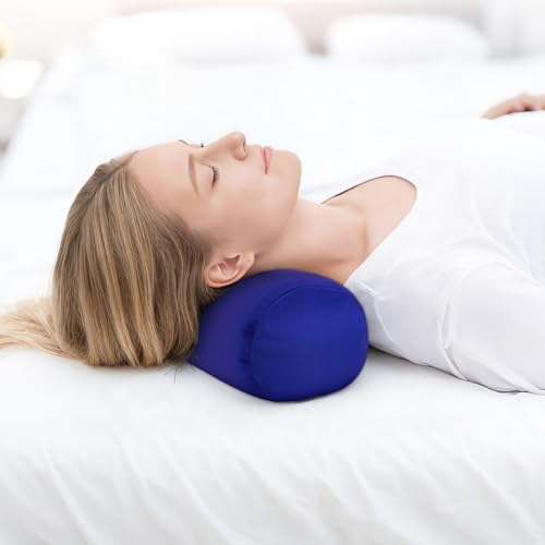 Microbead Bolster Tube Pillows with Double Cover, Squish Bean Bed Microbead Pillow Soft Neck Back Lumbar Support Smooth Cool Touch Comfortable Fabric (Blue) - color: Blue