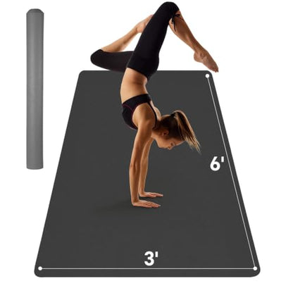 Stepwaver Extra Large Yoga Mat 6'x3'(1/4" Thick), Non-Slip, Ultra Durable, Wide Workout Mat, Wide Exercise Mats for Home Workouts, Yoga, Pilates, Stretching (Barefoot Exercise) - Black