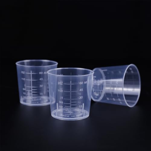 50 Pack 2 Ounce Epoxy Mixing Cups 60 ml Transparent Scale Cups, with 100 Pieces Wooden Stirring Sticks for Resin, Epoxy, Stain, Mixing Paint
