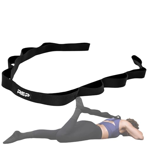 REP Fitness Cotton Stretching Strap – Yoga Band with Loops for Flexibility Training, Physical Therapy, Leg & Back Stretch, Exercise Equipment for Recovery, Hamstring Stretcher for Home Workouts, Black