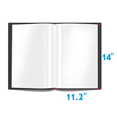 Presentation Book 40 Clear Pockets Sleeves Protectors Art Portfolio Clear Book for Artwork, Report Sheet, Letter(Can Accommodate 14 X 11inch) - size: 14x11.2inch (Black)