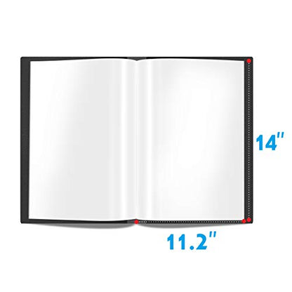 Presentation Book 40 Clear Pockets Sleeves Protectors Art Portfolio Clear Book for Artwork, Report Sheet, Letter(Can Accommodate 14 X 11inch) - size: 14x11.2inch (Black)