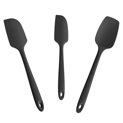 Doosu 600°F Heat Resistant Silicone Spatula Scrapers (Set of 3, Black) | Food Grade Kitchen Rubber Baking Cooking Tool Nonstick Utensil Set for Mixing, Scraping, Folding, Stirring, Serving - color: Black, size: Set of 3