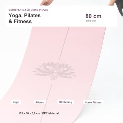 Large Wide TPE Yoga Mat Non-Slip Thick (183 x 80 x 0.8 cm) for Women & Men - Ideal for Home Exercise, Gym, Pilates and Fitness - color: lotus line