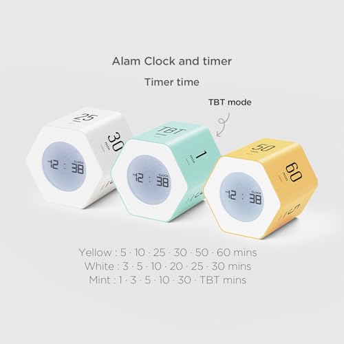 mooas Multi-Hexagon Clock Timer, Cube, Backlight, Countup/Down (Mint) | 6 Preset Times, Productivity Timer, 12/24H Clock, Battery Operated, Sound/Mute, Easy to Use, Exercise, Study, Cooking, Work - color: Mint