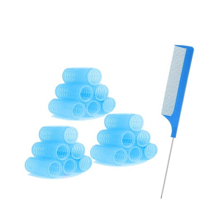 ZMD 18Pcs Self Grip Small Hair Curlers Rollers, Plastic Hair Curlers Heatless Salon Hairdressing Curlers DIY Curly Hair-Accessories for Women Girls Short Medium Thick Hair (0.8 x 2.4 Inch) - color: Blue