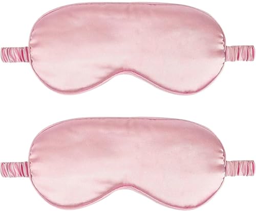 IEKEODI 2 Pack Silk Sleep Masks, Light Blocking Eye Masks, Pink & Pink | Silky Soft Feel, Light Blocking Design, Gentle Elastic Fit, Breathable Comfort for Sleep, Travel and Naps - color: Pink+pink