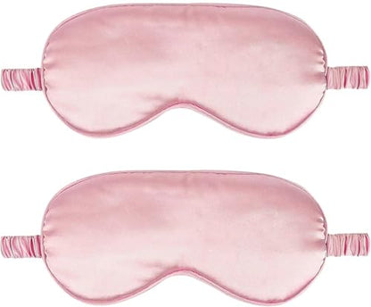 IEKEODI 2 Pack Silk Sleep Masks, Light Blocking Eye Masks, Pink & Pink | Silky Soft Feel, Light Blocking Design, Gentle Elastic Fit, Breathable Comfort for Sleep, Travel and Naps - color: Pink+pink
