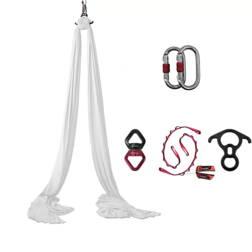 Durable Aerial Silks Starter Kit with 11-Yard Yoga Hammock & Hardware | Aerial Swing for Acrobatic Flying Yoga & All Levels, Aerial Rigging Point up to 14ft, Durable, Safe - color: White