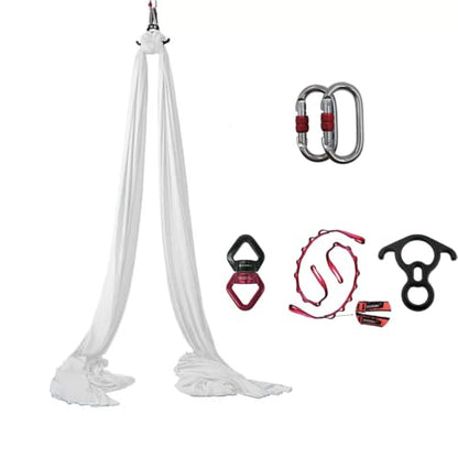 Durable Aerial Silks Starter Kit with 11-Yard Yoga Hammock & Hardware - color: White