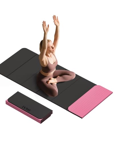 LVME Foldable Yoga Mat, 71"x24"x1/3" Thick(8mm), Non Slip Exercise Mat - color: Obsidian Black+Crimson