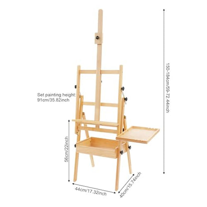 Wood Foldable Easel Stand, Large Wood H-Frame Easel with Storage Drawer & Tray, Adjustable Artist Easel Stand for Painting, Display, Activities, Students, Holds Canvas Art Up to 36"