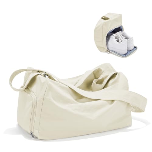 Small Gym Bag with Shoe Compartment, Workout Sport Duffle Bag for Women Travel, Waterproof Shoulder Overnight Bags Lightweight Carry on Tote Bags for Swim, Yoga, Dance - color: A-Khaki, size: Small