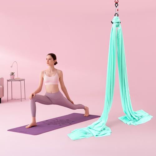 Aerial Yoga Hammock, 440 lbs Capacity Ceiling Mounted Aerial Silks Kit with 360° Swivel, Polyester Fabric for Home Gym Studio, 16.4ft - color: Green, size: 6M/19.68FT