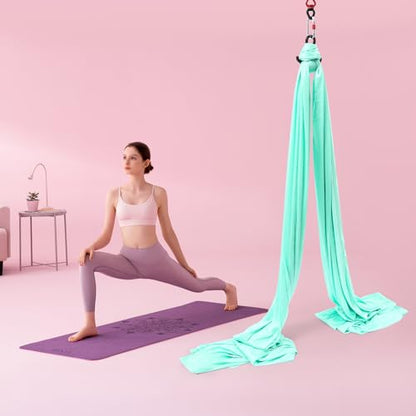Aerial Yoga Hammock, 440 lbs Capacity Ceiling Mounted Aerial Silks Kit with 360° Swivel, Polyester Fabric for Home Gym Studio, 16.4ft - color: Green, size: 6M/19.68FT
