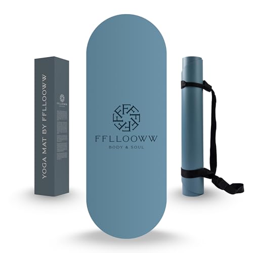 FFLLOOWW Premium Non Slip PU Yoga Mat 72.8” x 26.8” 4.5mm – Eco Friendly Natural Rubber Exercise Mat for Hot Yoga, Pilates & Home Workout with Carry Strap - color: Blue