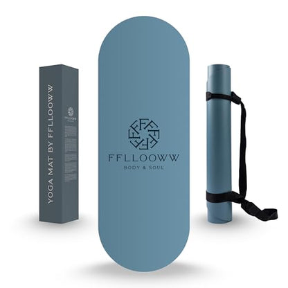 FFLLOOWW Premium Non Slip PU Yoga Mat 72.8” x 26.8” 4.5mm – Eco Friendly Natural Rubber Exercise Mat for Hot Yoga, Pilates & Home Workout with Carry Strap - color: Blue