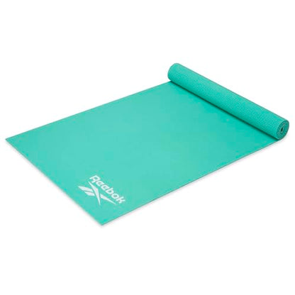 Reebok 5mm Solid Yoga Mat 68" x 24" Non-Slip, Lightweight, Foldable, and Durable Exercise Mat with Carry Strap for Home Workout, Yoga, Pilates, Fitness, and Outdoor Training - color: Cyber Mint