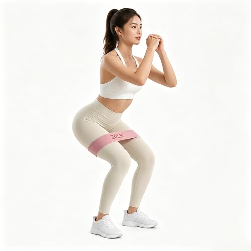 Women Fabric Resistance Band Hip Loop Squat Band 20LB 40LB 60LB Single Piece - color: Pink