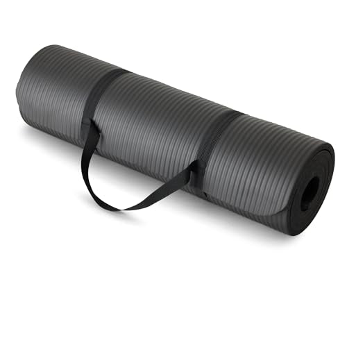 Amazon Basics Extra Thick Exercise Yoga Mat with Carrying Strap - color: Black, style: 1/2 Inch