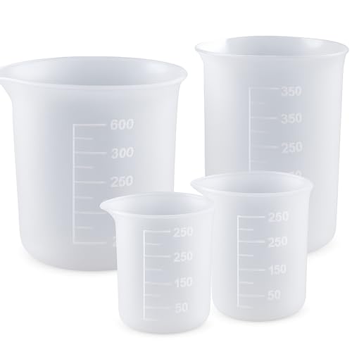 4-Pack Silicone Measuring Cups for Resin – 600ml, 350ml, 250ml Reusable Non-Stick Mixing Cups with Accurate Scale for Crafts, Baking, and DIY Projects - COOKKEY