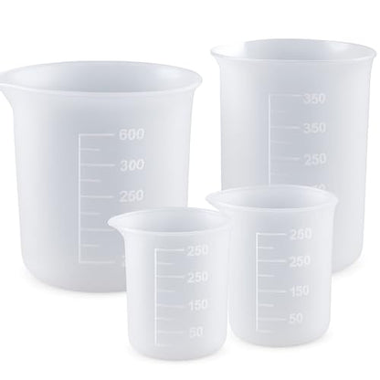 4-Pack Silicone Measuring Cups for Resin – 600ml, 350ml, 250ml Reusable Non-Stick Mixing Cups with Accurate Scale for Crafts, Baking, and DIY Projects - COOKKEY