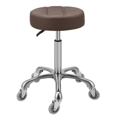 Kaleurrier Adjustable Stool with Rolling Wheels: Heavy Duty Swivel Chair - color: Brown
