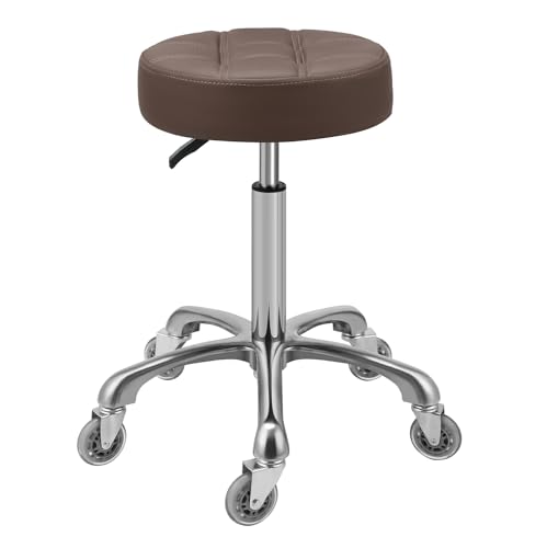 Kaleurrier Adjustable Stool with Rolling Wheels: Heavy Duty Swivel Chair - color: Brown