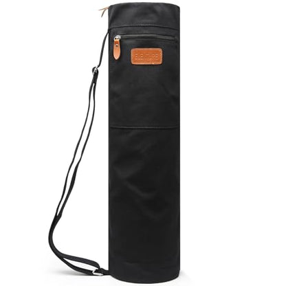 Yoga Mat Bag for Women & Men, Full-Zip Canvas Pilates Bag with Pockets | Lightweight Yoga Mat Carrier with Adjustable Shoulder Strap, Fits 1/4 & 1/3 Inch Thick Mats, for Studio Gym Travel Workout - color: Black-1