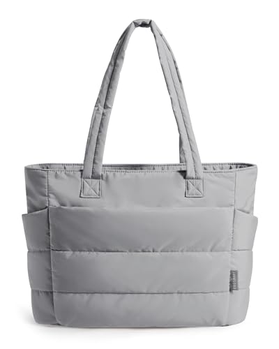 BAGSMART Puffy Tote Bag for Women, Lightweight Work Tote Handbag - color: Light Gray, size: Standard