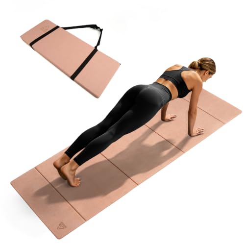 IwIeIaIrI Foldable POE Non Slip Yoga Pilates Mat– 1/4" (6mm) Thick | Foldable Lightweight with Carry Strap, Portable for Home Workout, Pilates, Travel & Gym Mat - color: Pink