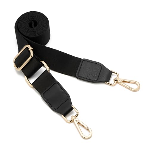 ZOOEASS Wide Shoulder Strap (Solid),Adjustable Replacement Belt Crossbody Canvas Bag Handbag - color: Black Gold Leather