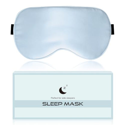 Silk Sleep Mask for Women and Men - Soft Lightweight Breathable Organic Mulberry Silk Blackout Lightproof Eye Mask with Adjustable Straps No Pressure for Travel Office Nap and Gifts (Light Blue) - color: Light Blue