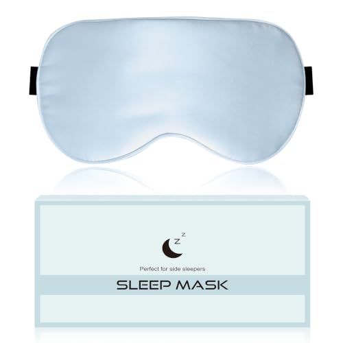 Silk Sleep Mask for Women and Men - Soft Lightweight Breathable Organic Mulberry Silk Blackout Lightproof Eye Mask with Adjustable Straps No Pressure for Travel Office Nap and Gifts (Light Blue) - color: Light Blue