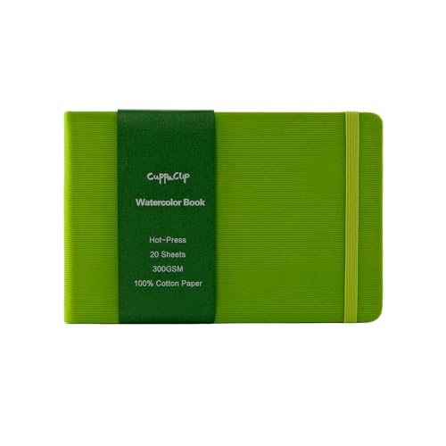 CuppaClip Watercolor Paper Cotton Hot-Pressed with Inner Pocket Watercolor Sketchbook Journal As Travel Notebook 300 GSM 140 LB (Green, 8.26x5.82in) - color: Green, size: 8.3x5.8in