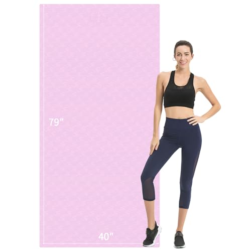 Hatha Yoga Extra Long TPE Yoga Mat 79" x 40" x 1/2" Thick Non-slip Exercise Mat for Home Gym Use, Yoga, Pilates, Fitness & Workouts - color: Pink