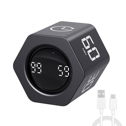 LUCKY TIME Productivity Timer Flip Gravity Sensor Pomodoro Cube Timer Countdown & Countup,1/5/10/30/60min Preset & Custom Timing, Mute/Vibrate/Sound for ADHD,Work,Study,Kitchen(1, Black Hexagon) - color: Black Hexagon