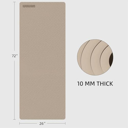 TPE Yoga Mat 72"x26"x0.4" Thick Non Slip Exercise Fitness Mat - color: Brown