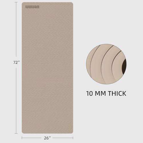 TPE Yoga Mat 72"x26"x0.4" Thick Non Slip Exercise Fitness Mat - color: Brown