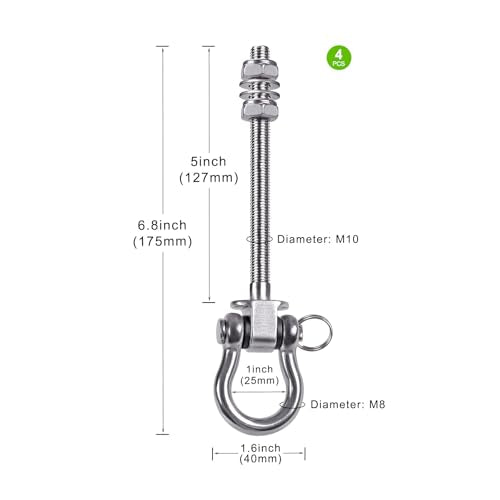 SELEWARE Heavy Duty Swing Hanger with Bearings, 4 Pack Porch Swing Hardware | 304 Stainless Steel, M10 x 6 4/5 Inch Bolts, Supports Up to 1500LB, Designed for Wood Beams, Steel Frames and Yoga Hammocks - color: U (6 4/5 inch, 4 Pack)