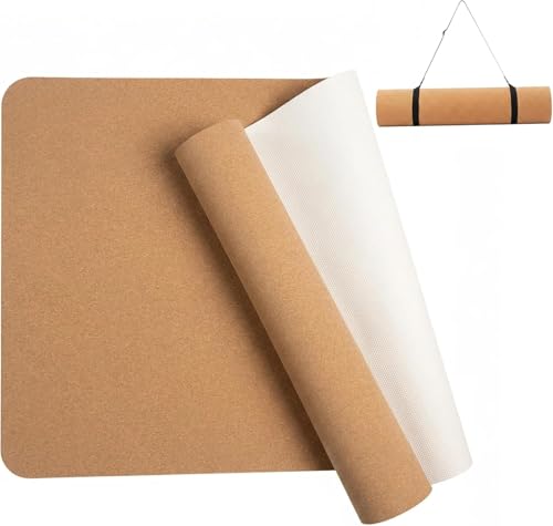 Cork Yoga Mat 6mm Extra Thick Cushioning High Density Natural Rubber Exercise Pad 72 x 24 Inch for Home Gym - color: brown