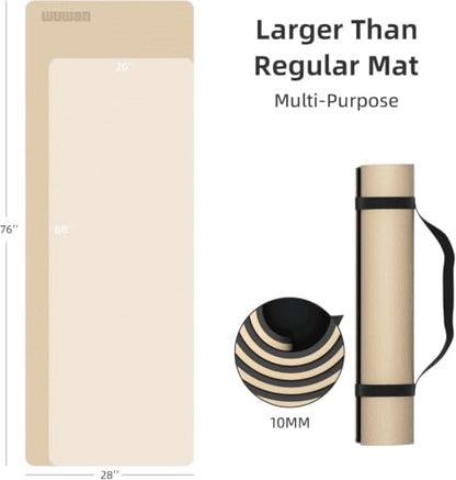 10mm0.4"TPE Yoga Mat Thick Wide Large for Home Workout Carrying Strap - color: beige