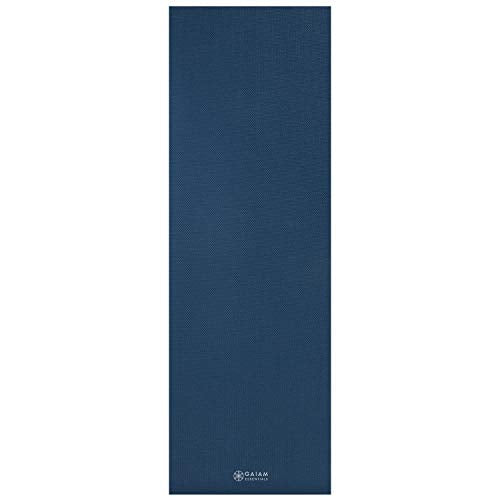 Gaiam Essentials 1/4" Thin (6mm) Yoga & Pilates, Fitness & Exercise Mat with Easy-Cinch Carrier Strap Cusion Support For Fitness and Gym Workouts - color: Navy