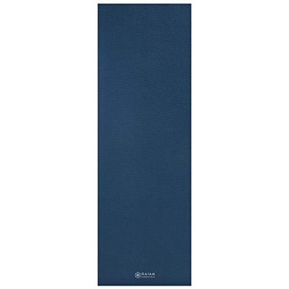 Gaiam Essentials 1/4" Thin (6mm) Yoga & Pilates, Fitness & Exercise Mat with Easy-Cinch Carrier Strap Cusion Support For Fitness and Gym Workouts - color: Navy