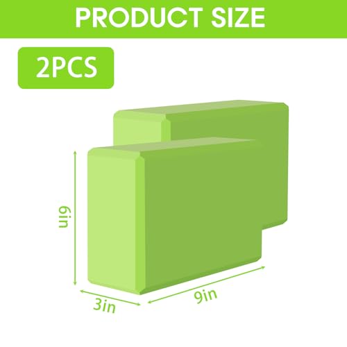 Yoga Block - Supportive Latex-Free Eva Foam - Soft Non-Slip Surface with Beveled Edges for Yoga, Pilates, Meditation - Yoga Accessories for Stability, Balance, Deepen Stretches - color: Grass green-2 Pack