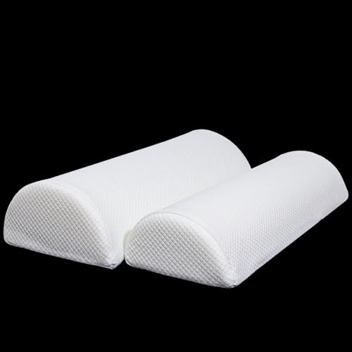 2PCS Knee Pillow for Sleeping, Half Moon Bolster Pillow for Neck, Legs, Ankle Foot & Knee Support, High Density Foam for Leg Elevation (19.6''x6.7''x3.5'', 19.6''x7.8''x4.3'') - color: White